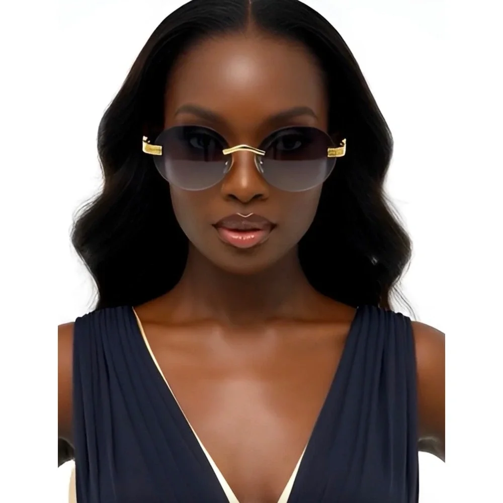 Rimless Sunglasses Women Small Frameless Gold Elegant Fashion Shades Retro Gafas